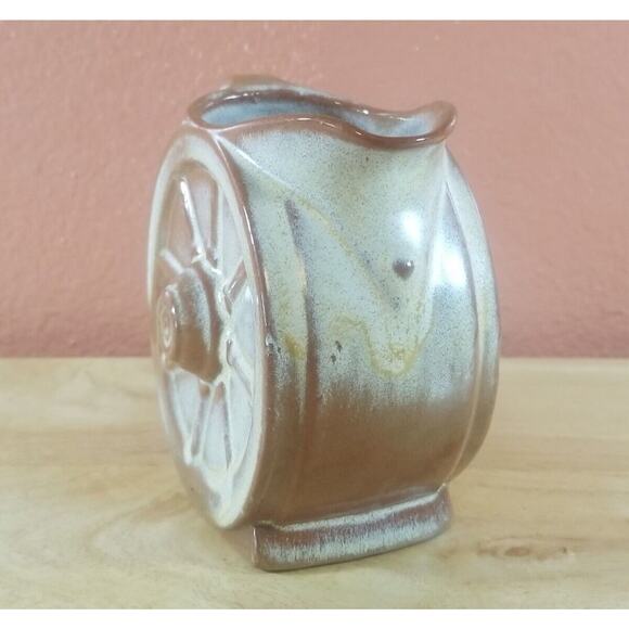 Frankoma Wagon Wheel Pitcher - Vintage Small 4"x5"x2" - Brown/Tan/Gold - Picture 3 of 13